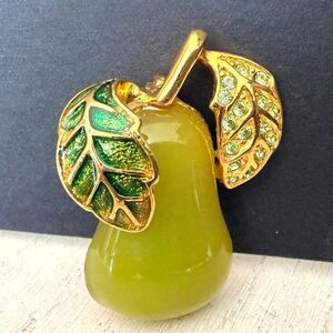 Vintage SFJ Green Lucite Pear Brooch